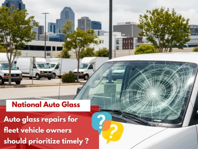 Cracked windshield on fleet vehicle in parking lot